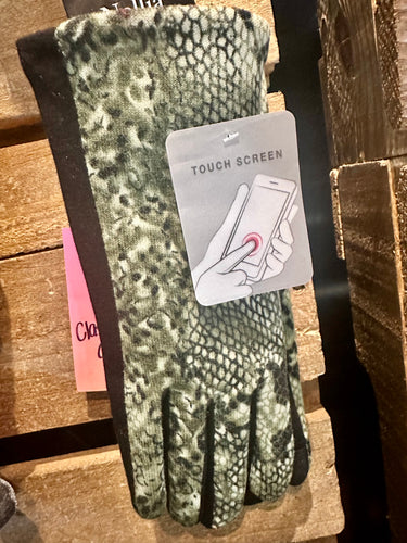 Olive Snakeskin Gloves