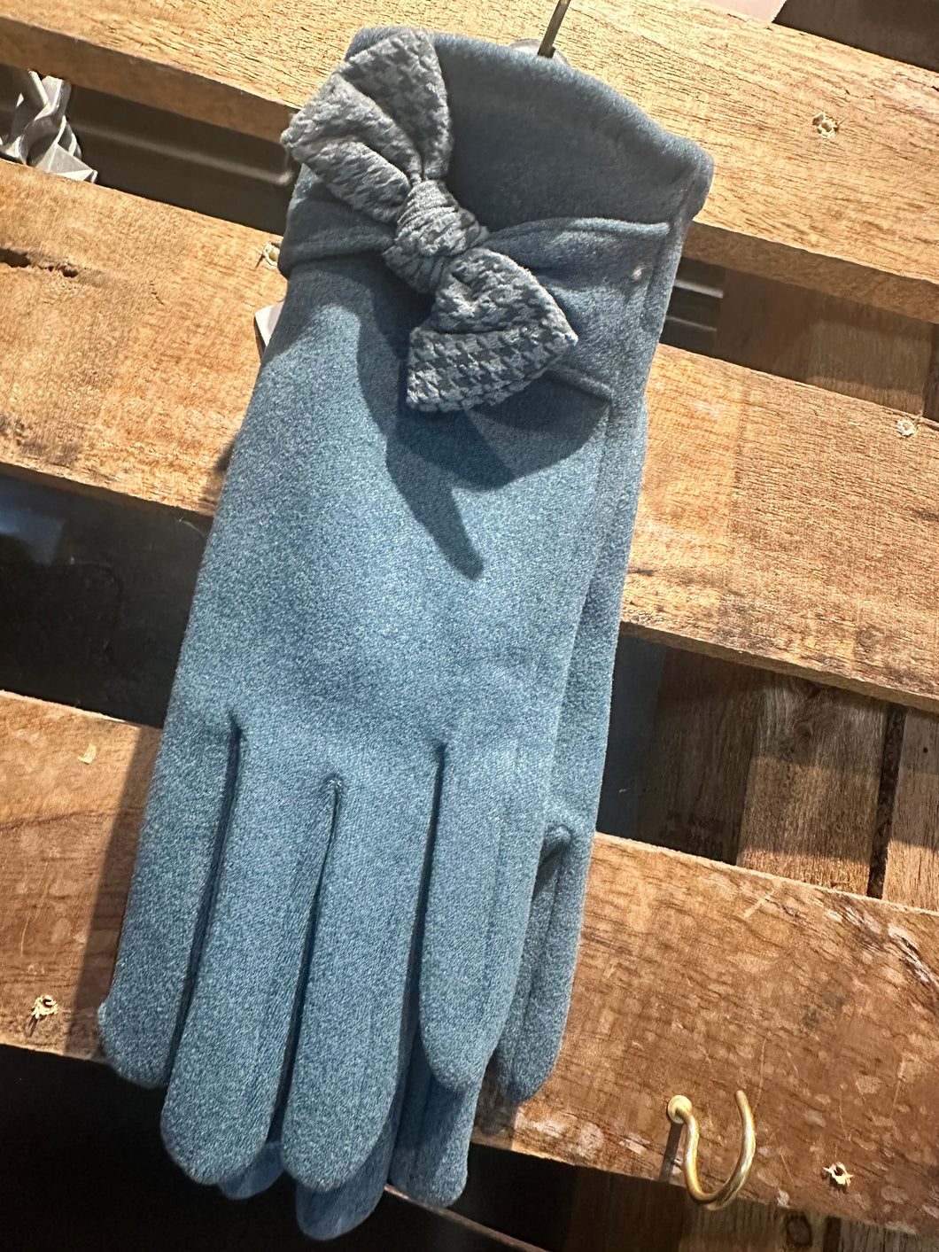 Blue Rhinestone Bow Gloves