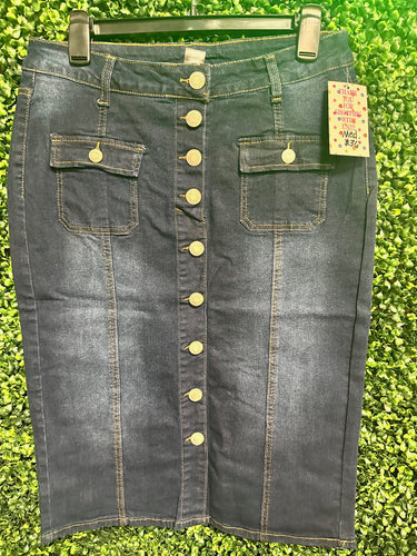 Dark Denim Front Buttons Denim Skirt