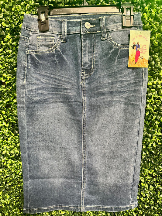 Girls Dark Denim Light Fade Denim Skirt
