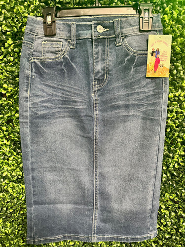 Girls Dark Denim Light Fade Denim Skirt