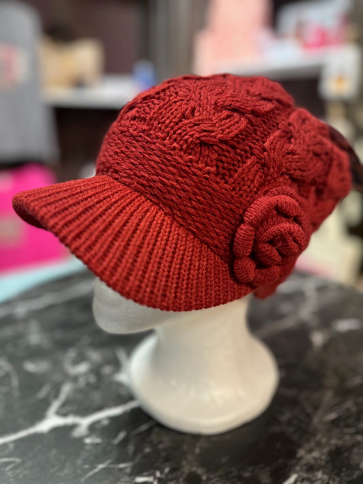 Knit Rose Beanie Hat (2 Options)