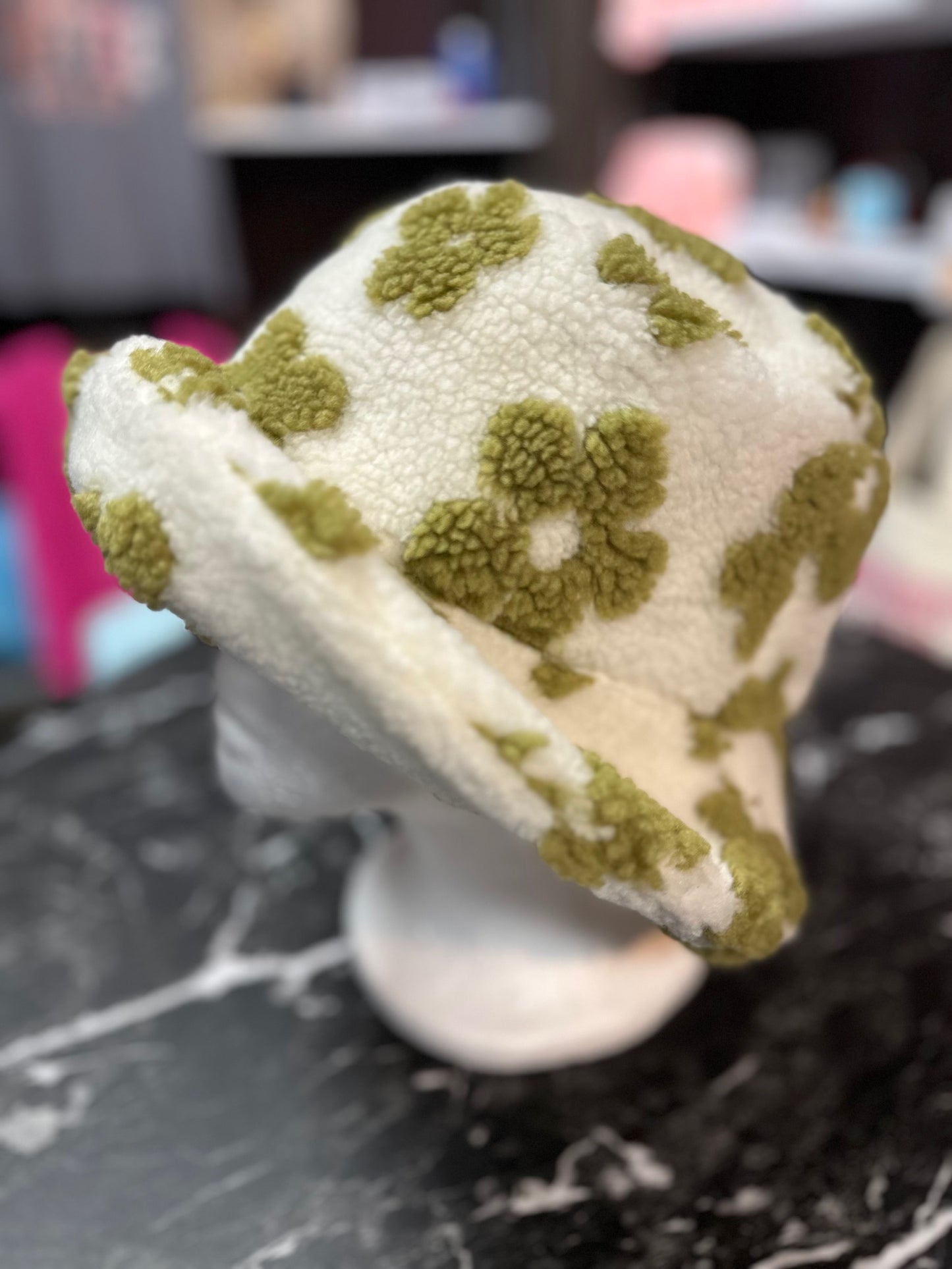 Fuzzy Flower Adjustable Bucket Hat
