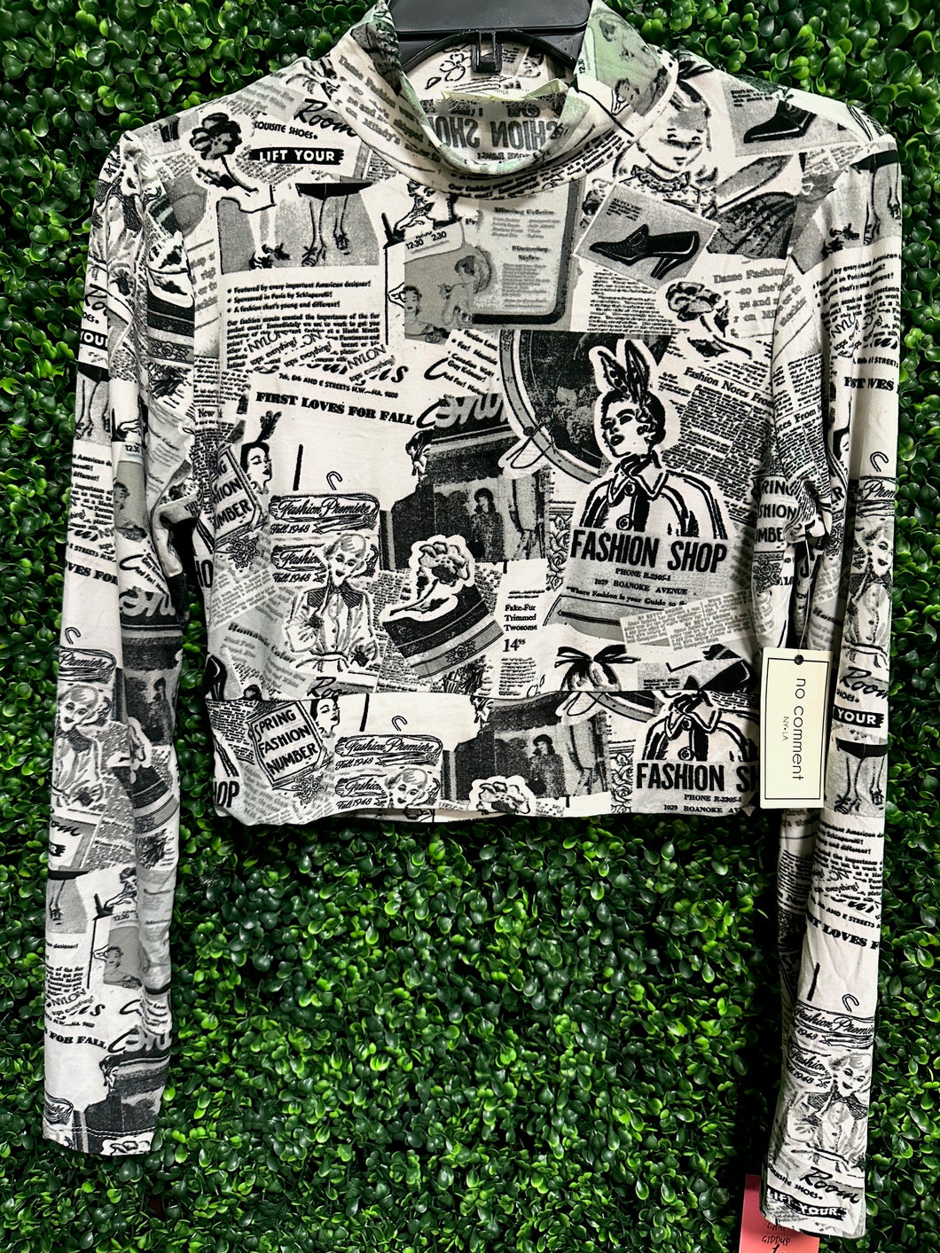Newspaper Black & White Crop Top Turtleneck