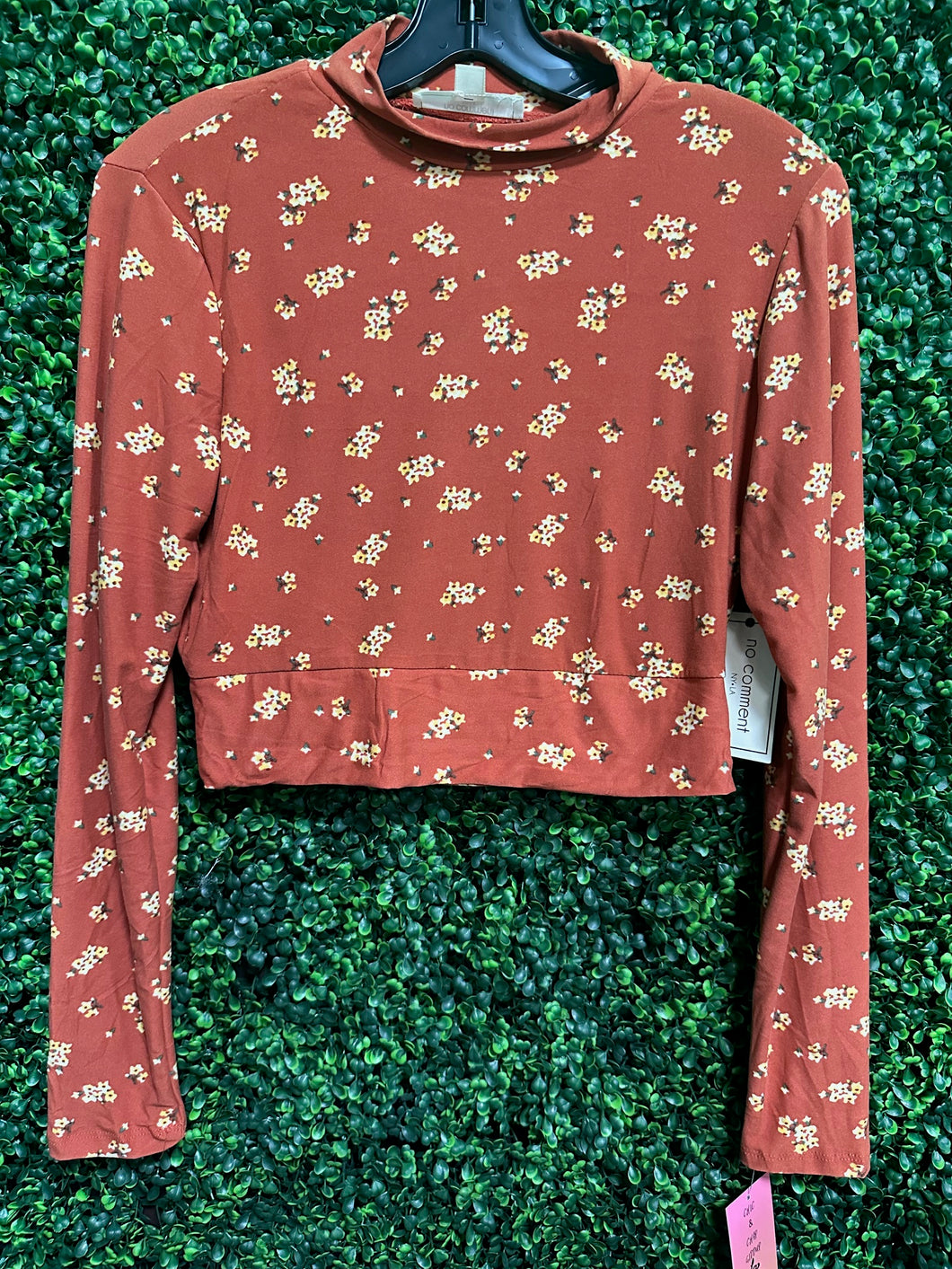Rust Floral Crop Top Turtleneck