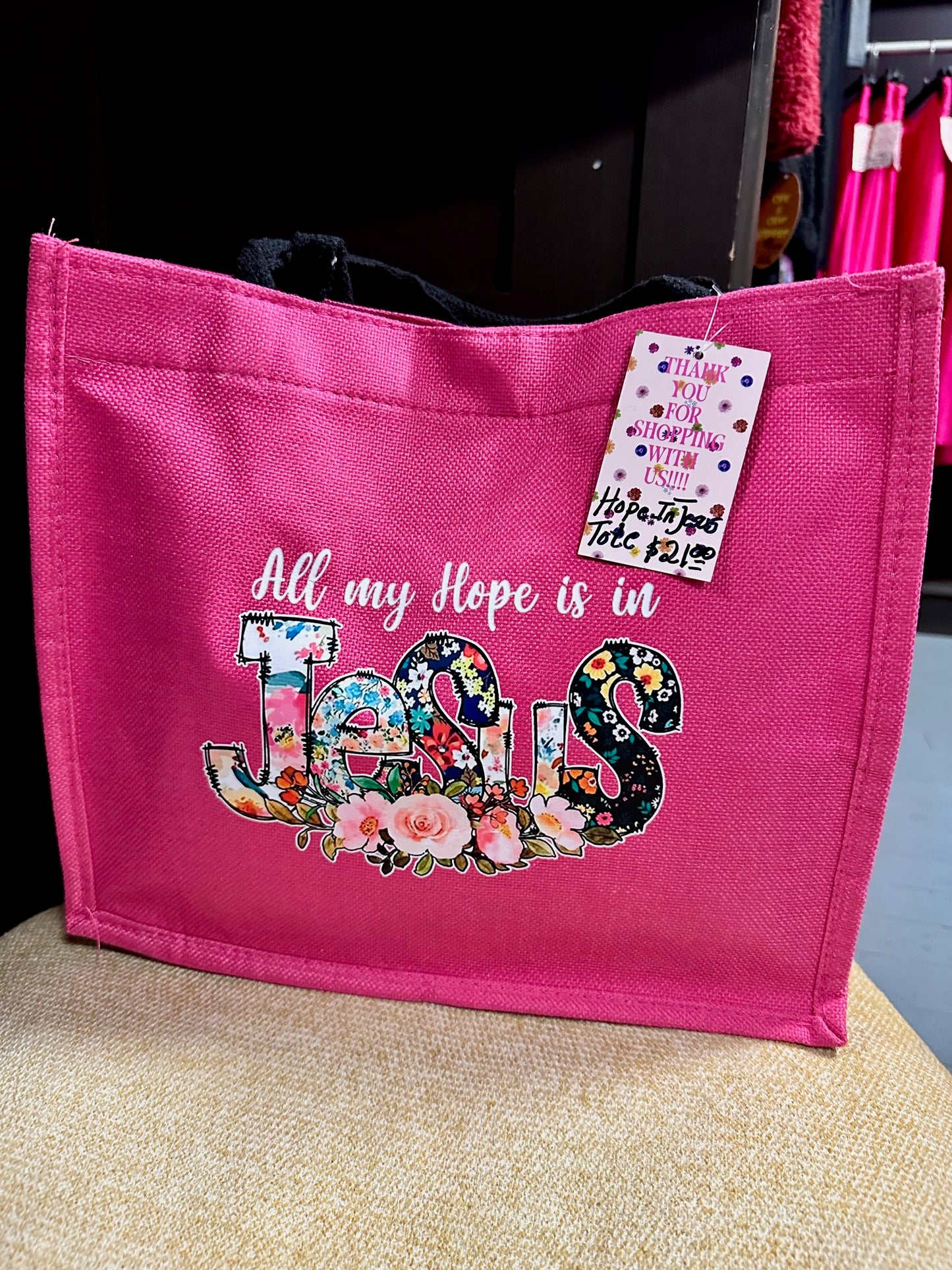 "Hope In Jesus" Pink Tote Bag