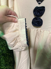 Load image into Gallery viewer, Cream/Navy Bubble Scalloped Dress