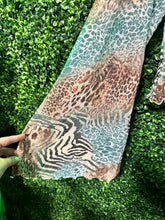 Load image into Gallery viewer, Blue Animal Print Mesh Top W/ Bell Sleeves