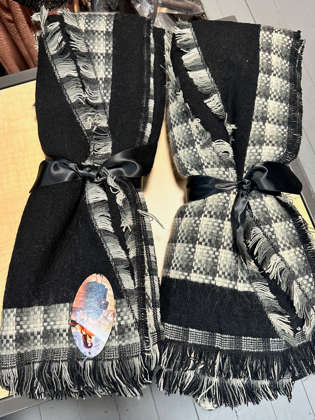 Black & Grey Plaid Winter Scarf