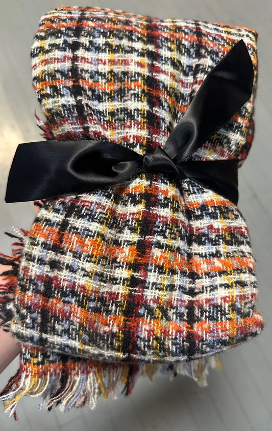 Orange Fall Plaid & Tweed Winter Scarf