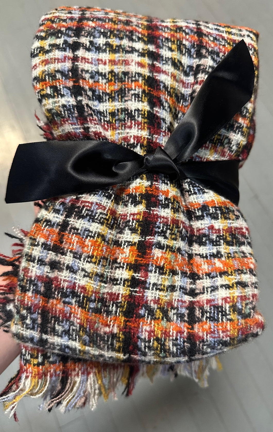 Orange Fall Plaid & Tweed Winter Scarf