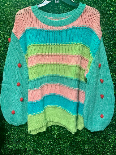 Whimsical Bright Colored Pom-Pom Sweater
