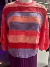 Load image into Gallery viewer, Pink &amp; Purple Pom-Pom Striped Coloblock Sweater