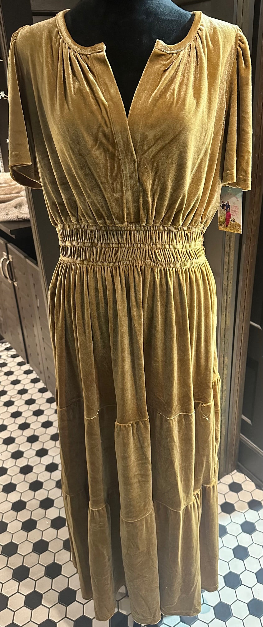 Gold Velvet Maxi Tiered Dress