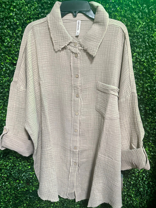 Pretty Button-Down Top W/ Front Pocket (2 Options)
