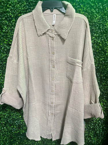 Pretty Button-Down Top W/ Front Pocket (2 Options)