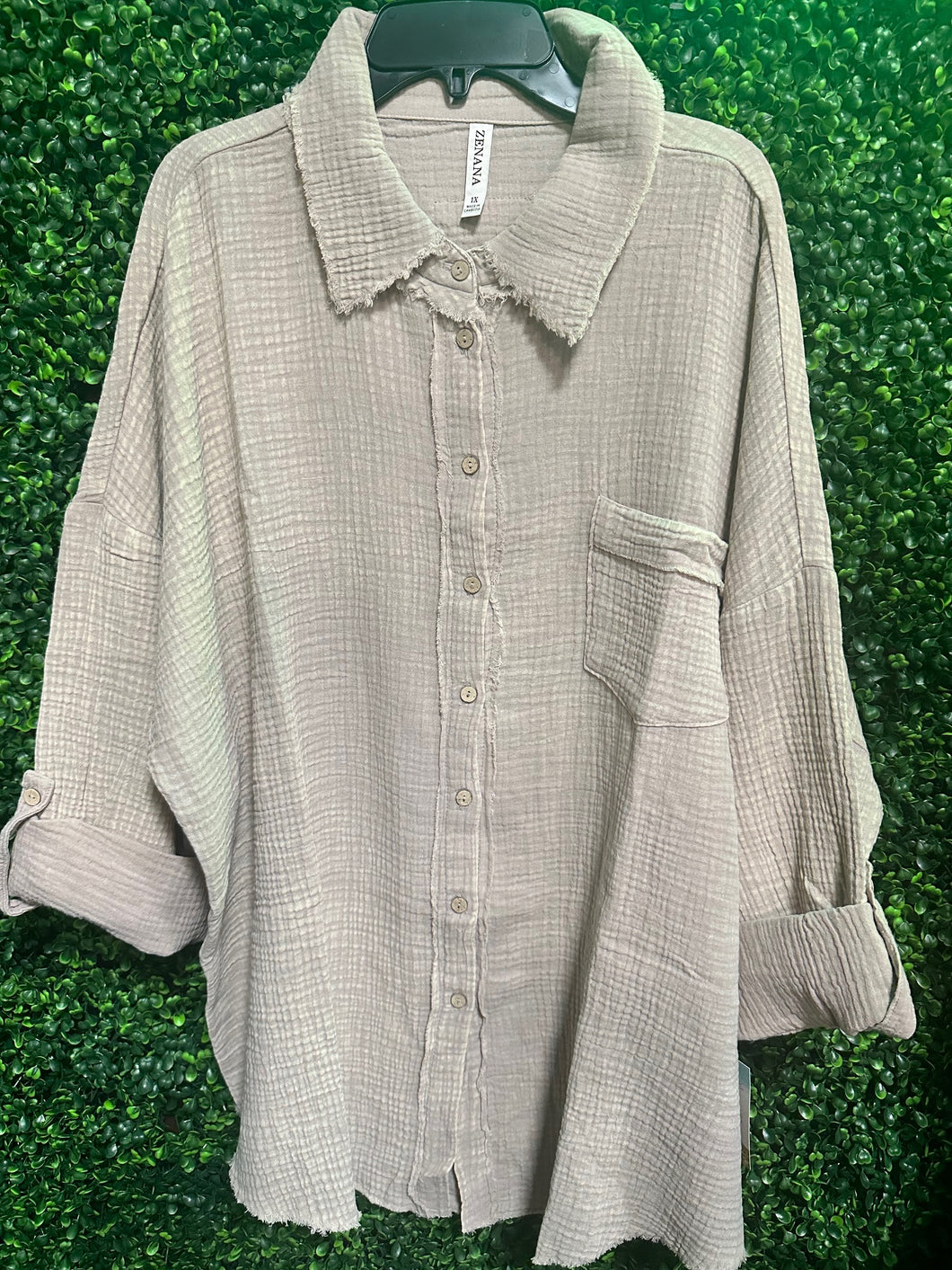 Pretty Button-Down Top W/ Front Pocket (2 Options)