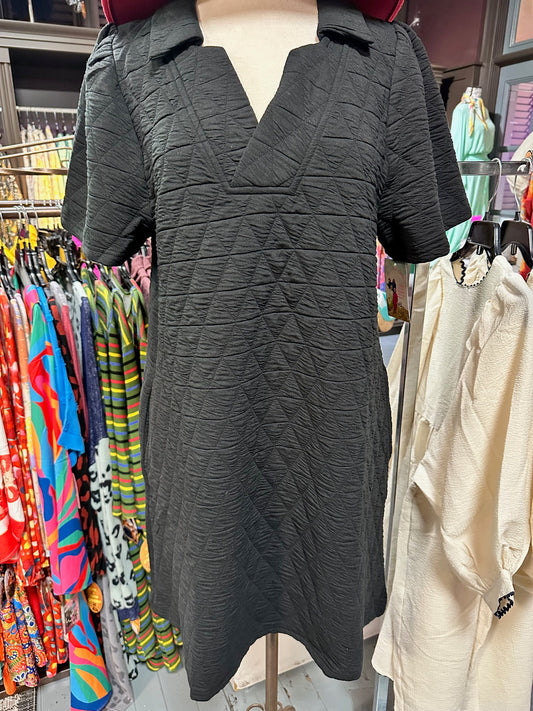 Black Quilted Collared Dress (Plus Size)