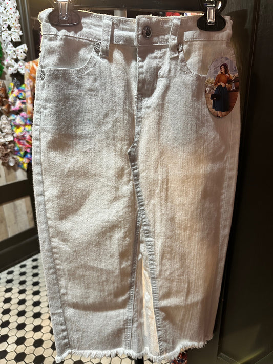 Girls White Denim Maxi Skirt