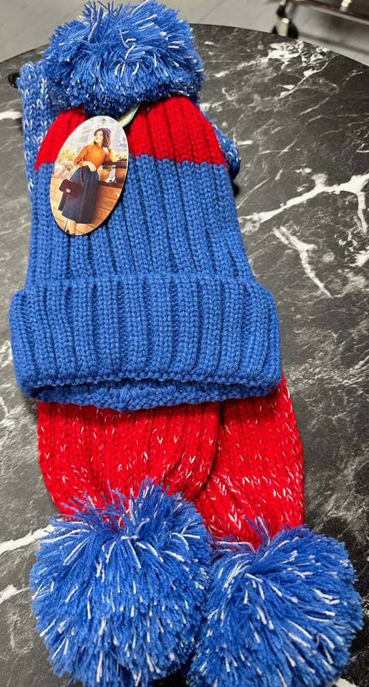 Blue & Red Striped Hat & Scarf Set