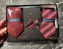 Load image into Gallery viewer, Burgundy Striped Men's Tie &amp; Hanky Set (2 Options)