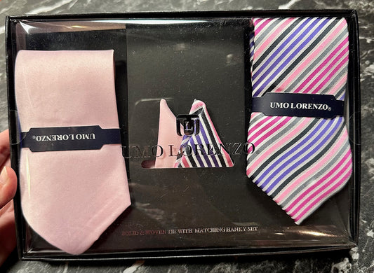 Pink Striped Men's Tie & Hanky Set