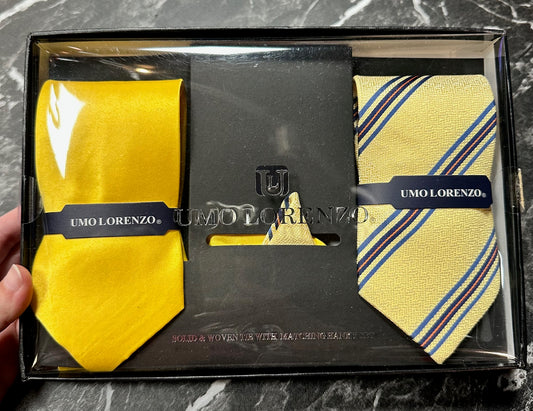 Men's Yellow Tie & Hanky Set (2 Options)