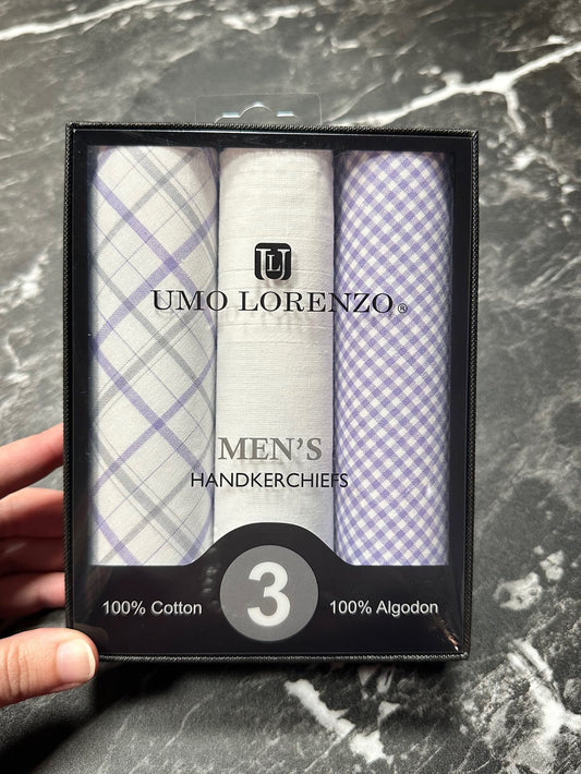 Men's Purple Checkered Hanky Set of 3