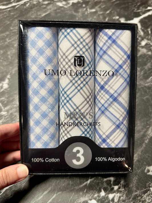 Men's Blue Patterned Hanky Set of 3