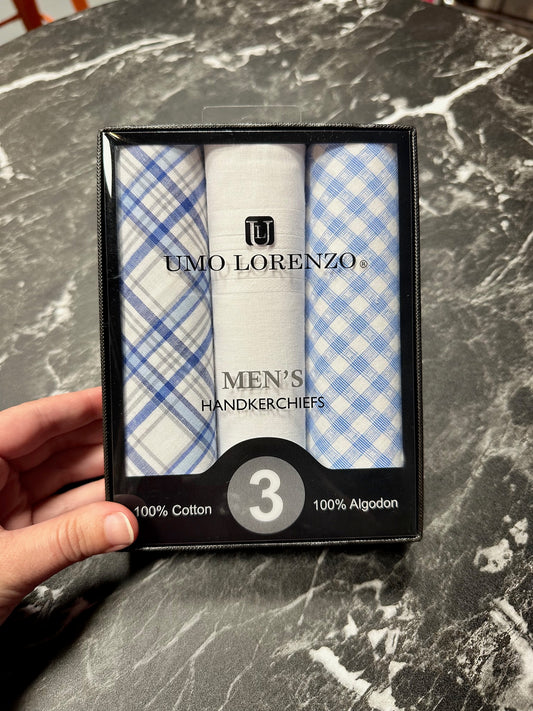Men's Blue & White Hanky Set of 3