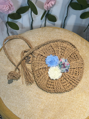 Blue Circle Woven Crossbody Bag