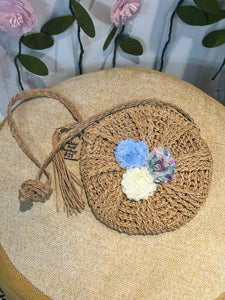 Blue Circle Woven Crossbody Bag