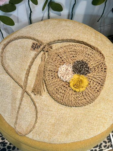 Yellow/Cream Circle Woven Crossbody Bag