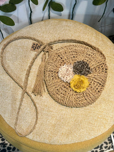 Yellow/Cream Circle Woven Crossbody Bag