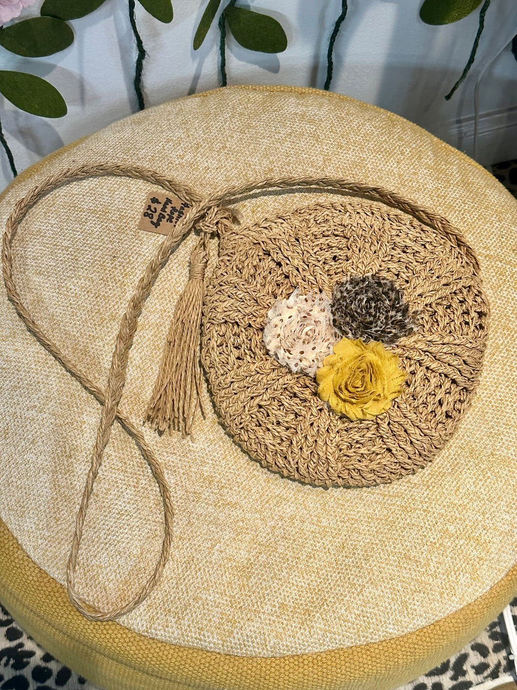 Yellow/Cream Circle Woven Crossbody Bag