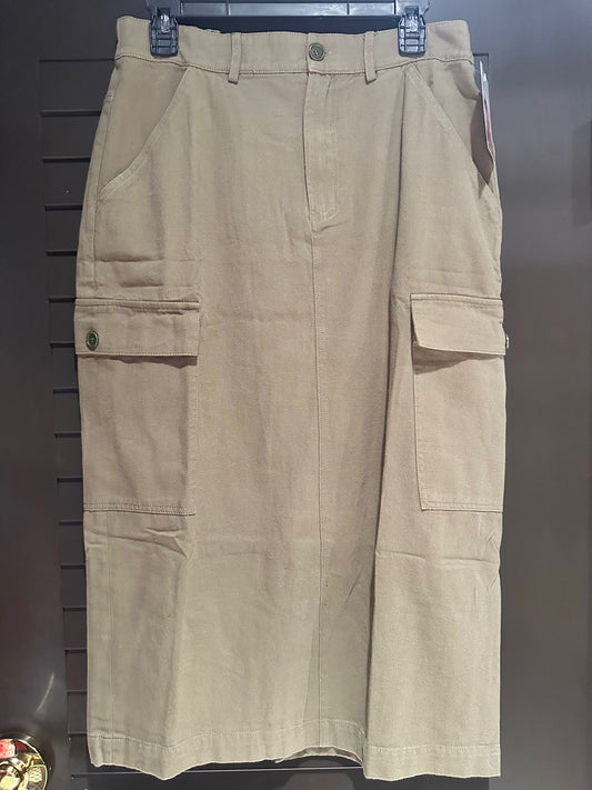 Green Cargo Denim Skirt W/ Pockets