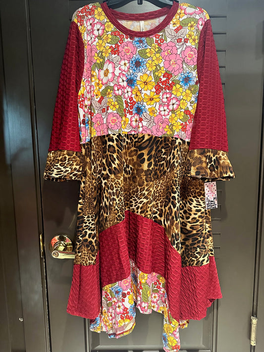 Burgundy Floral & Leopard Top/Tunic