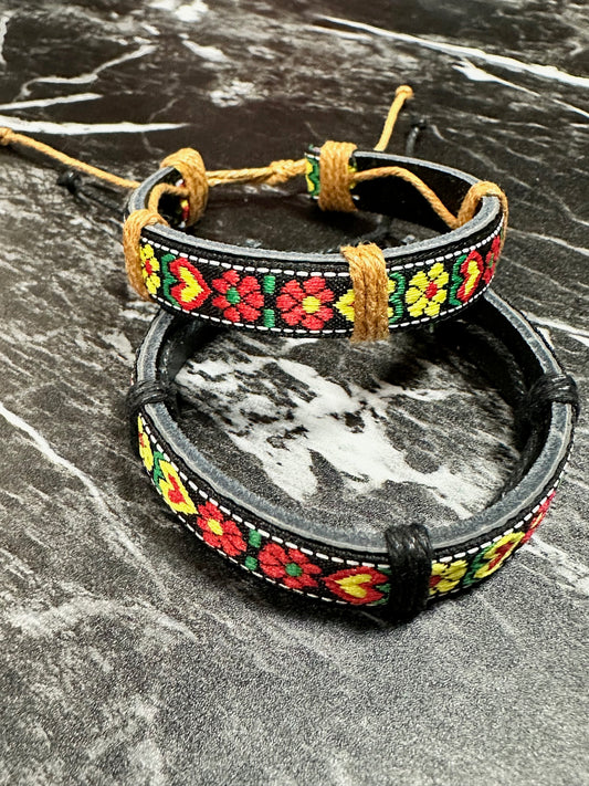 Bright Bold Flowers Leather Bracelets