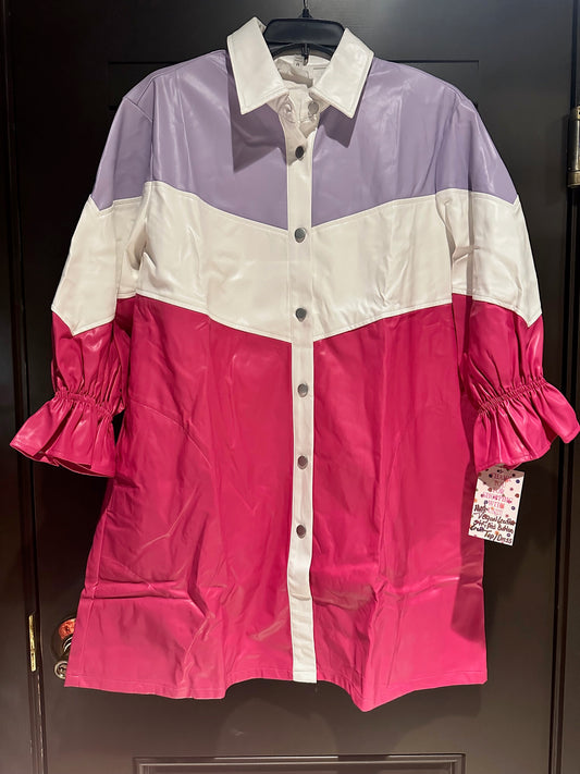 Vegan Leather Colorblock Blouse/Dress