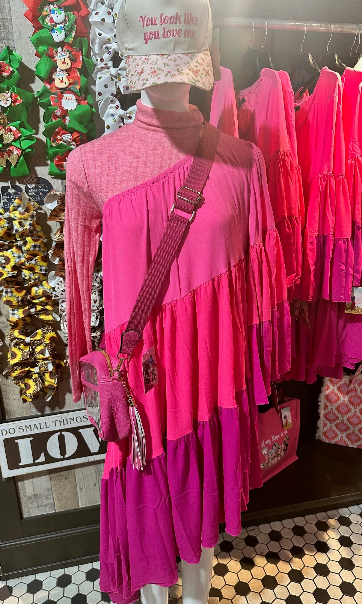 Fuchsia Pink Ruffle Side Dress