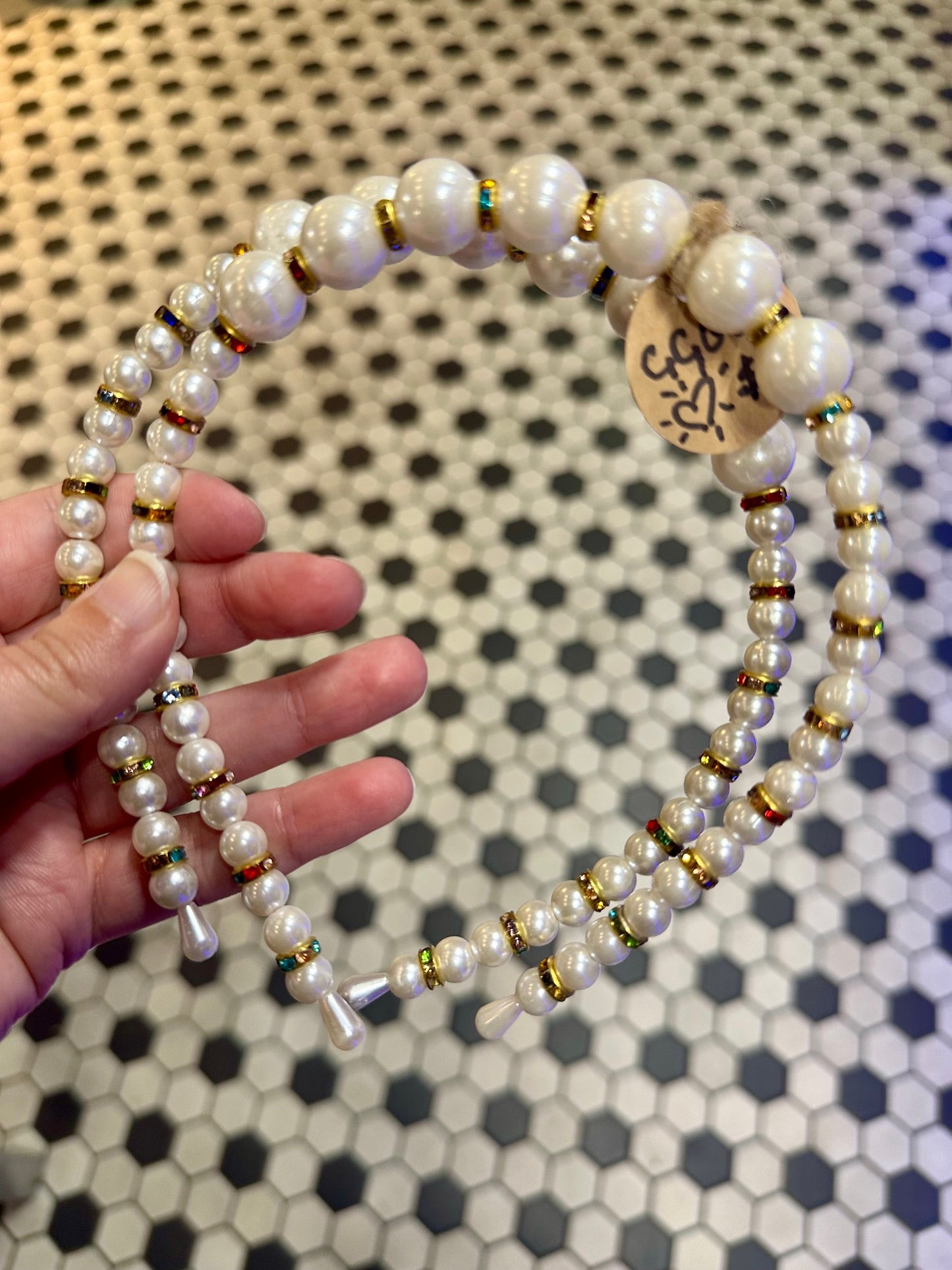 Pearl Headband W/Colorful Gems