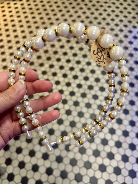 Pearl Headband W/Colorful Gems