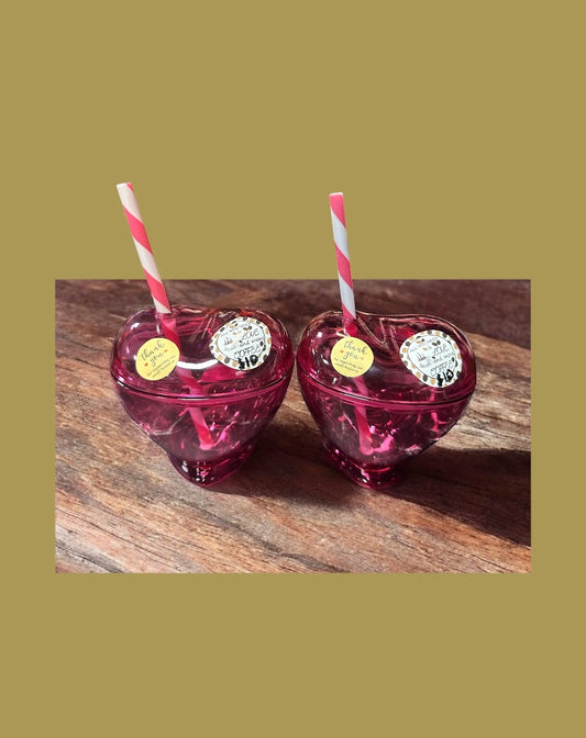 PINK HEART CUP WITH STRIPED STRAW