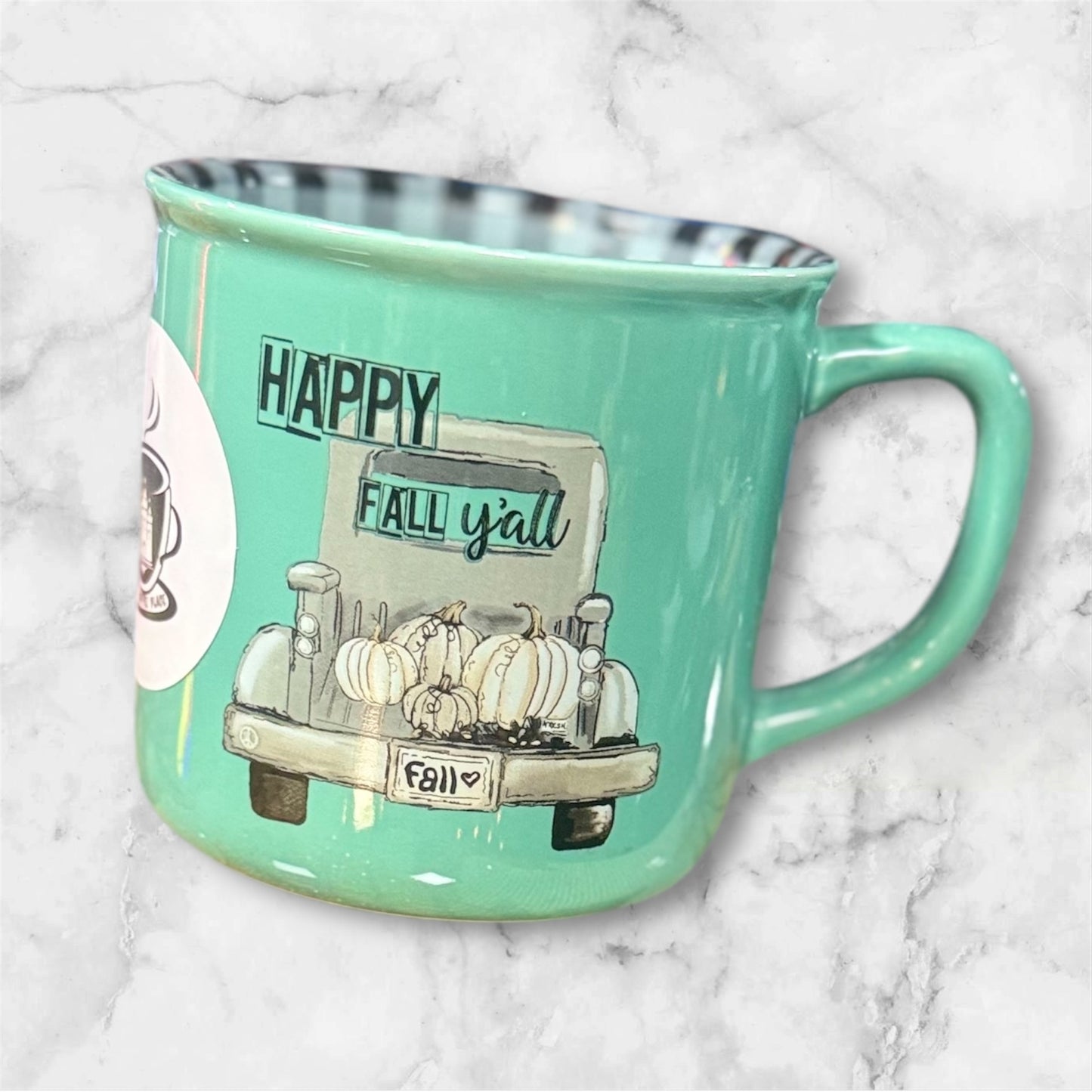 HAPPY FALL Y'ALL GINGHAM MUG