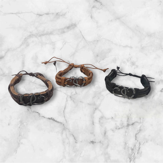 DOUBLE HEART LEATHER BRACELET