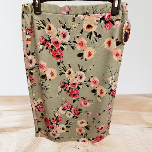 SAGE GREEN FLORAL PENCIL SKIRT