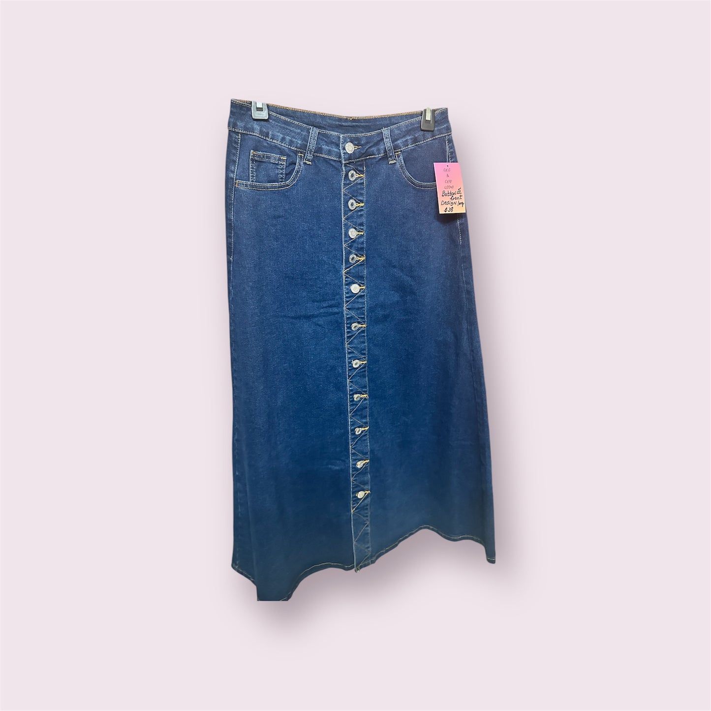 Long Button-Down Denim Skirt
