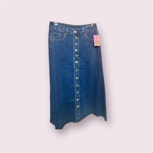 Long Button-Down Denim Skirt