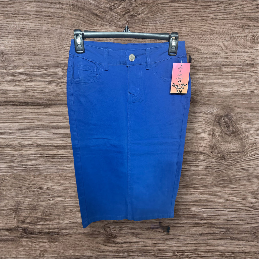 Royal Blue Pencil Denim Skirt