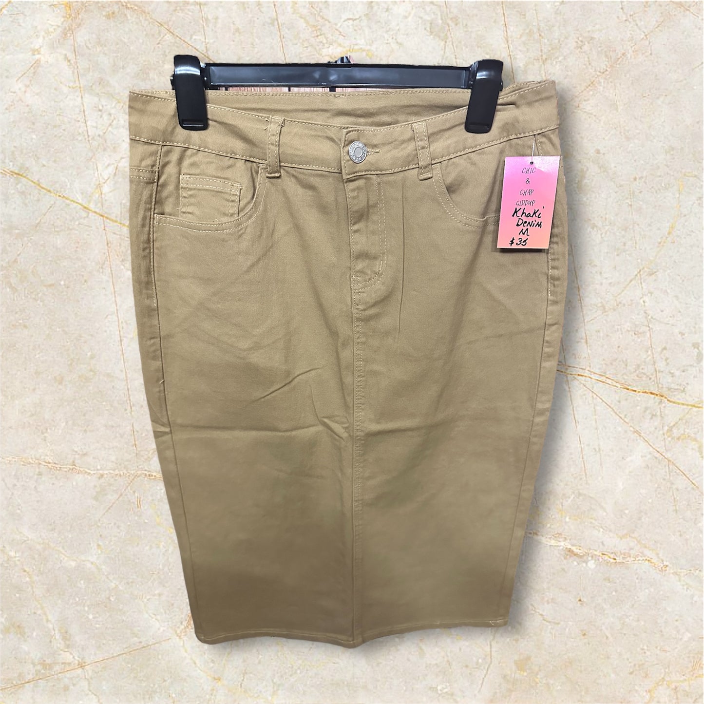 Khaki Pencil Denim Skirt